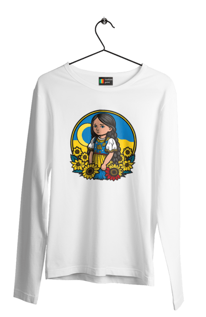 Чоловічий лонгслів з принтом "Мила Українська дівчинка". Блакитний, жовтий, жовто-блакитний, зроблено в україні, патріот, патріоти україни, підтримую україну, прапор україни, україна, українська дівчинка. 2070702