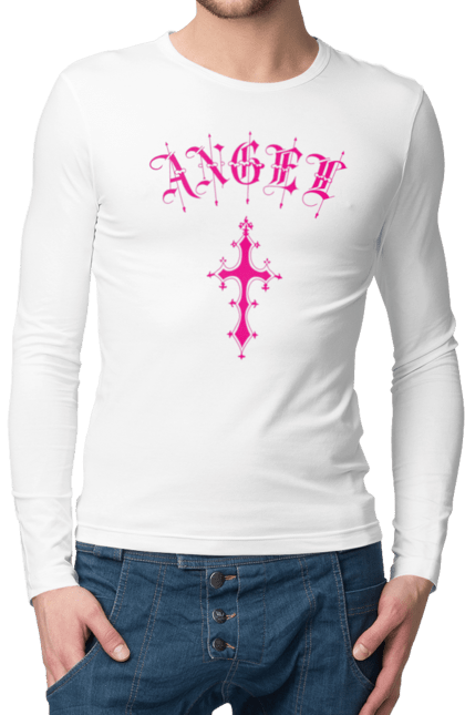 Men's longsleeve with prints Logo Angel. Angel, cross, gothic, gothick style, logo, pink. 2070702