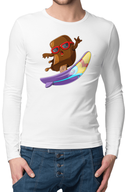 Чоловічий лонгслів з принтом "Мороженко На Серфі". Літо, морозиво, окуляри, серфінг. 2070702