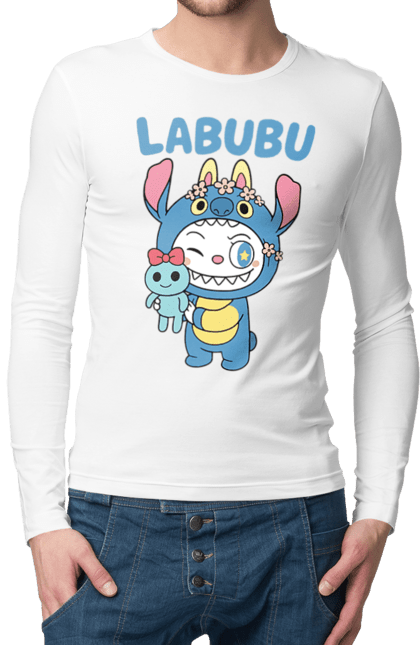 Чоловічий лонгслів з принтом "Лабубу". Іграшка лабубу, лабубу, лабубу кока кола, мерч лабубу, мила, синя лабаба, смішна лабубу. 2070702