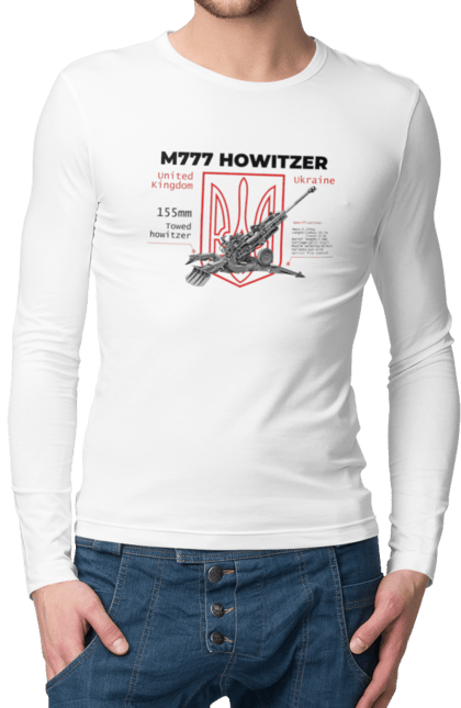 Чоловічий лонгслів з принтом "155 мм гаубиця M777". Archer, bayraktar, himars, javelin, m777, patriot, weapon, zaluzhny, гаубиця. 2070702