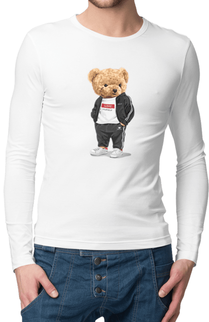 Чоловічій лонгслів з принтом "Плюшевий ведмедик". Teddy bear, ведмедик, іграшка, плюшевий ведмедик, подарунок, спорт, спортивний костюм, тварина. CustomPrint.market