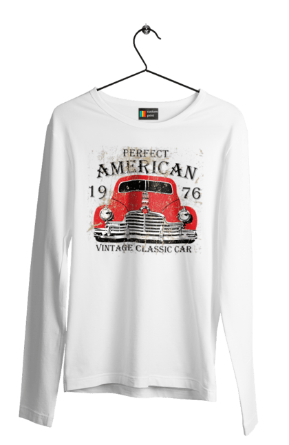 Чоловічий лонгслів з принтом "Машина вінтаж, 1976". 1976, вінтаж, машина. 2070702