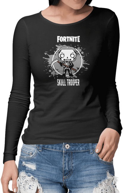 Жіночий лонгслів з принтом "Фортнайт Skull Trooper". Drift, epic games, fortnite, rpg, skull trooper, гра, симулятор, фортнайт, шутер. CustomPrint.market