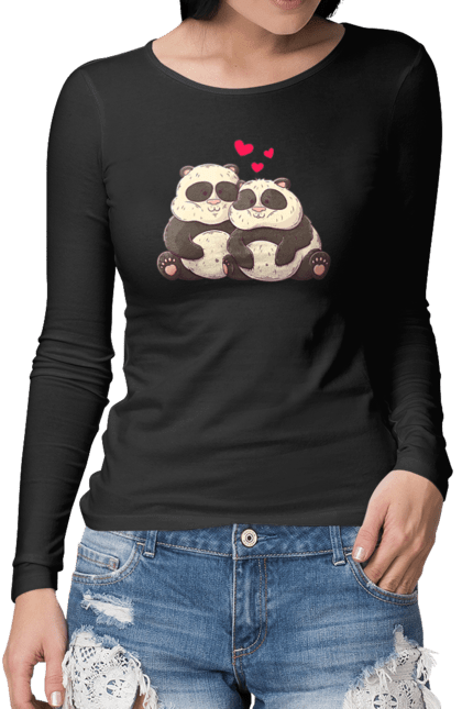 Жіночий лонгслів з принтом "Закохані панди". 14 лютого, день закоханих, кохання, панда, пара, тварина. futbolka.stylus.ua