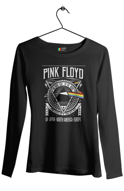 Жіночий лонгслів з принтом "Pink Floyd". Pink floyd, альбом, музика, пінк флойд, рок, рок група, темний бік місяця. CustomPrint.market