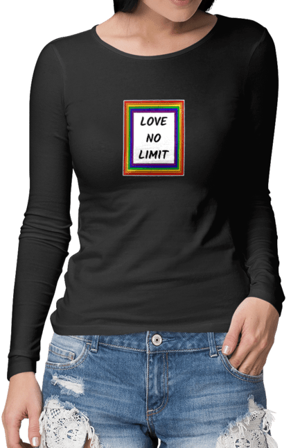 Жіночий лонгслів з принтом "Кохання не має кордонів". Без обмежень, знак, лгбт, любов, прапор. futbolka.stylus.ua