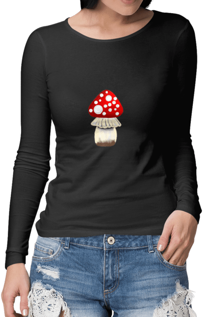 Жіночий лонгслів з принтом "Гриб". Mushroom, гриб, грибочок, ліс, мухомор, природа. CustomPrint.market