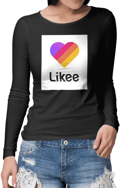 Жіночий лонгслів з принтом "Likee". З капішоном, з кишенями, колір білий, популярна, соцмережа. CustomPrint.market