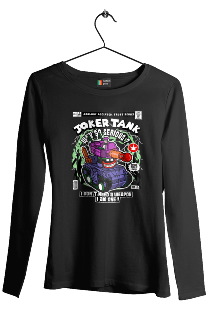 Жіночий лонгслів з принтом "Joker Tank". Бетмен, жартівник, комікси, комікси dc, мультфільм, плівка. Funkotee