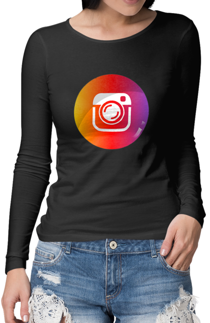 Жіночий лонгслів з принтом "Instagram". Cool, gram, insta, instagram, orange, popular, red. CustomPrint.market