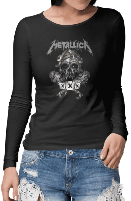 Жіночий лонгслів з принтом "Metallica". Група, металіка, музика, спід метал, треш метал, хард рок, хеві метал, череп. CustomPrint.market