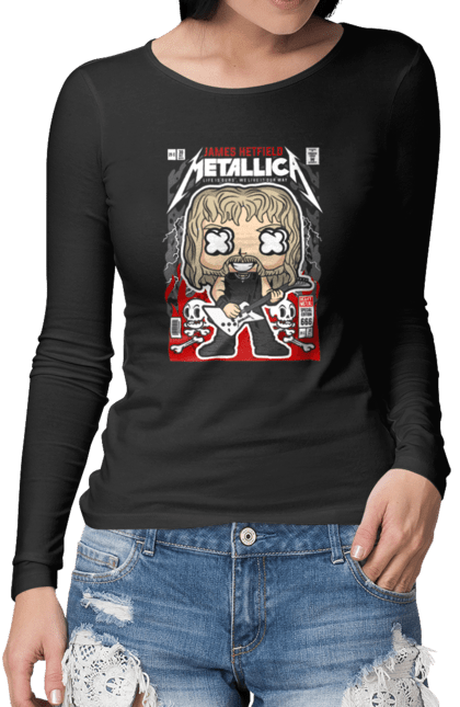 Жіночий лонгслів з принтом "James Hetfield Metallica". Джеймс, джеймс хетфілд, метал, металіка, музика, рок, хетфілд. Funkotee