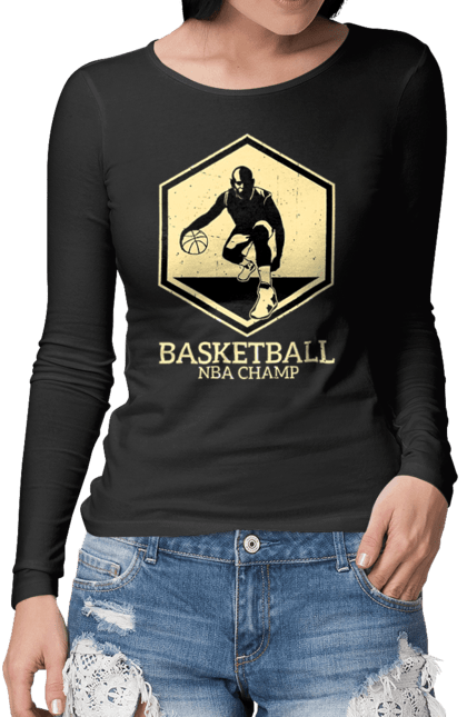 Жіночий лонгслів з принтом "Чемпіон НБА". Баскетбол, джордан, майкл джордан, нба, чепіон нба. futbolka.stylus.ua