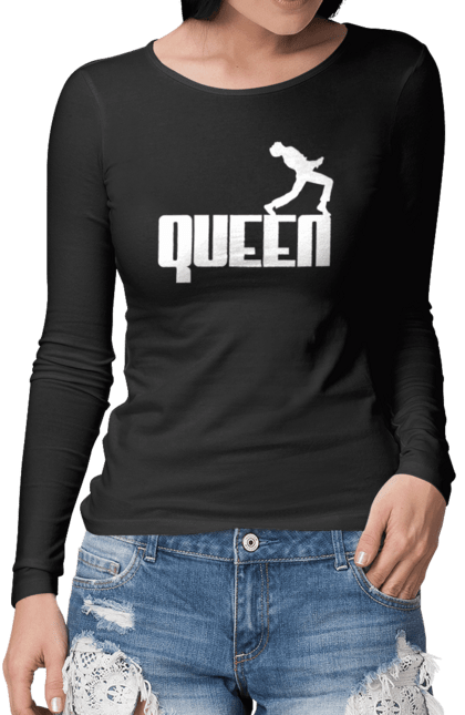 Жіночий лонгслів з принтом "Qween". Qween, бренд, квін, музика, пуму, фредді меркюрі. futbolka.stylus.ua