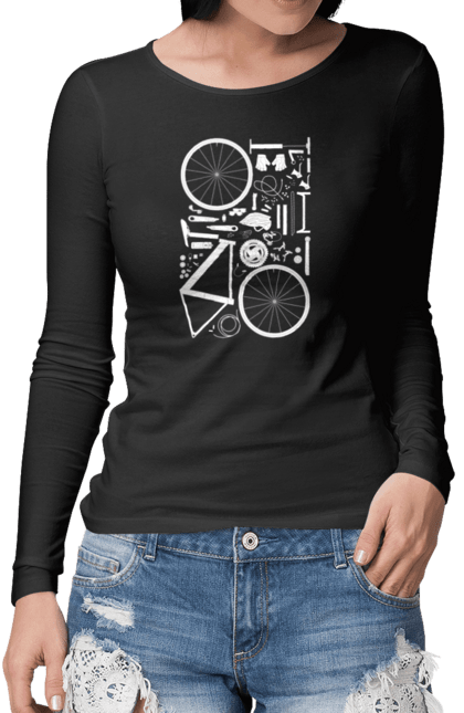 Жіночий лонгслів з принтом "Велосипед". Велик, велосипед, велосипедист, велоспорт, деталі, деталі велосипеда, спорт. aslan