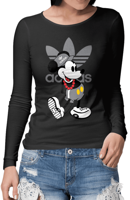 Жіночий лонгслів з принтом "Adidas Міккі Маус". Adidas, mickey mouse, адідас, дісней, міккі, міккі маус, мультфільм. 2070702