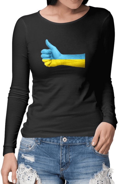 Жіночий лонгслів з принтом "Like". Like, ua, жовтий, рука, синий, україна. CustomPrint.market
