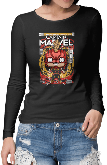 Жіночий лонгслів з принтом "Captain Marvel". Герой, дивуватися, капітан, капітан марвел, комікси, месники. Funkotee