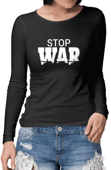 Жіночий лонгслів з принтом "Stop War". Stop, stop war, війна, мир, ні війні, перемога, україна. futbolka.stylus.ua