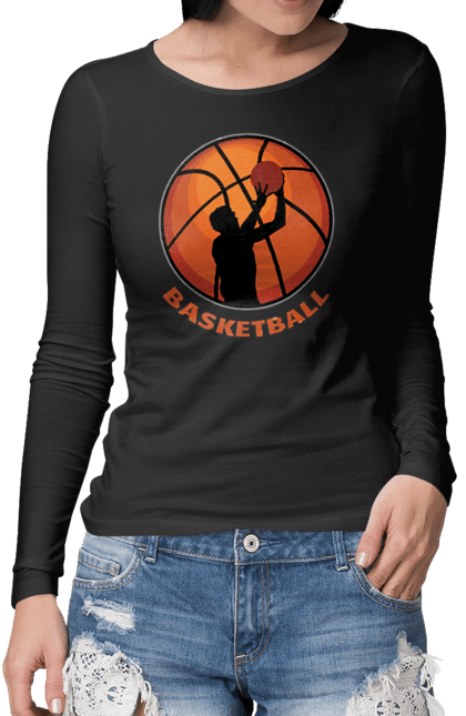 Жіночий лонгслів з принтом "Гра Баскетбол". Баскетбол, баскетболіст, гра баскетбо, фаворит. futbolka.stylus.ua