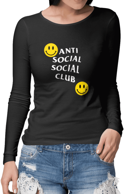 Жіночий лонгслів з принтом "Anti Social Club". Anti social club, club, popular, ptetty, smile. futbolka.stylus.ua
