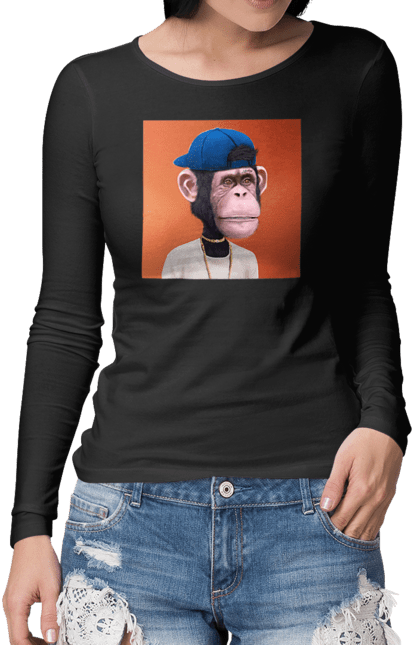 Жіночий лонгслів з принтом "Мавпочка 6". Nft, персонаж, принти, ручне малювання, футболки. CustomPrint.market
