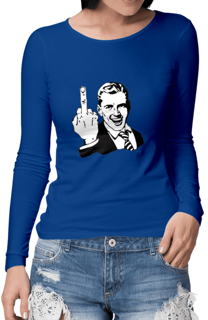 Жіночий лонгслів з принтом "Fuck". Fuck, палец, рука, фак. PrintMarket - інтернет-магазин одягу та аксесуарів з принтами плюс конструктор принтів - створи свій унікальний дизайн