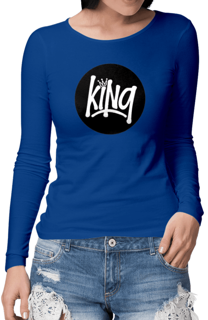 Жіночий лонгслів з принтом "Король". Емблема, король, корона, логотип, надпис. futbolka.stylus.ua