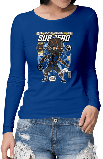 Жіночий лонгслів з принтом "Sub Zero". Mortal kombat, sub zero, боротися, гра, комбат, скорпіон, смертний. Funkotee
