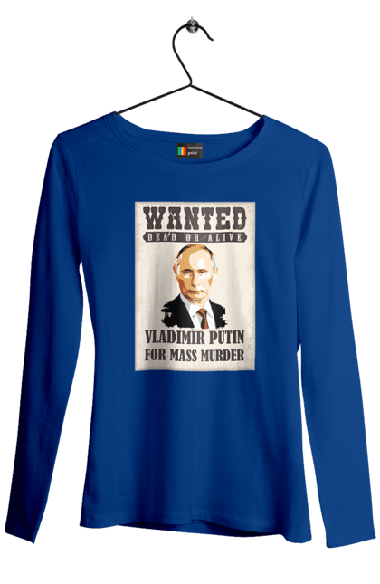 Жіночий лонгслів з принтом "Розшук Гаага". Путин, розшук гаага, розшук путин, хуйло. aslan