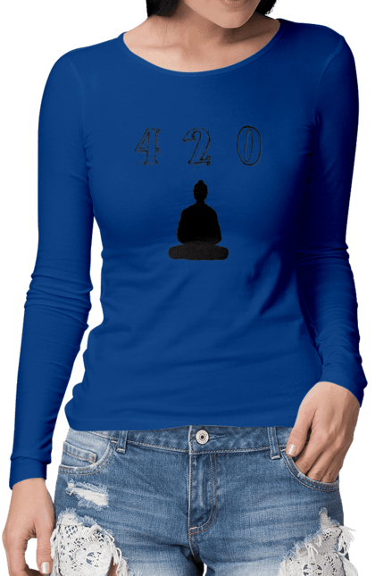Жіночий лонгслів з принтом "Будда". 420, бестселлер, будда, косяк, маріхуанна. futbolka.stylus.ua