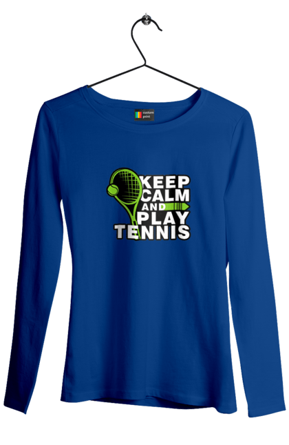 Жіночий лонгслів з принтом "Keep Calm And Play Tennis". Keep calm, великий теніс, зберігай спокій, спорт, теніс, тенніс. aslan