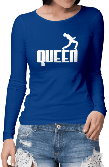 Жіночий лонгслів з принтом "Qween". Qween, бренд, квін, музика, пуму, фредді меркюрі. futbolka.stylus.ua