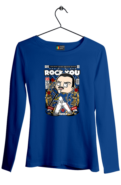Жіночий лонгслів з принтом "Freddy Mercury". Качати тебе, король, музика, поп-музика, рок, ртуть, фредді, фредді меркьюрі. Funkotee