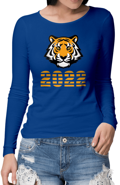 Жіночий лонгслів з принтом "Рік тигра 2022". 2022, зима, новий рік, різдво, рік тигра, тигр. futbolka.stylus.ua
