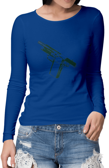 Жіночий лонгслів з принтом "Пістолет". Оружие, пистолет, ссу, стилизация, украина. futbolka.stylus.ua