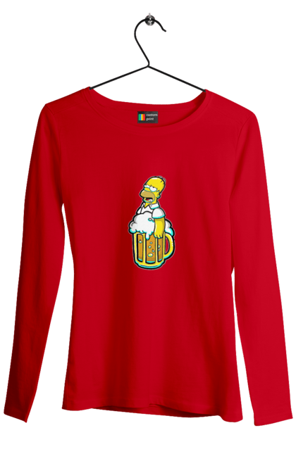 Жіночий лонгслів з принтом "Гомер з пивом". Гомер, мульт, пиво, прикол, симпсон. CustomPrint.market