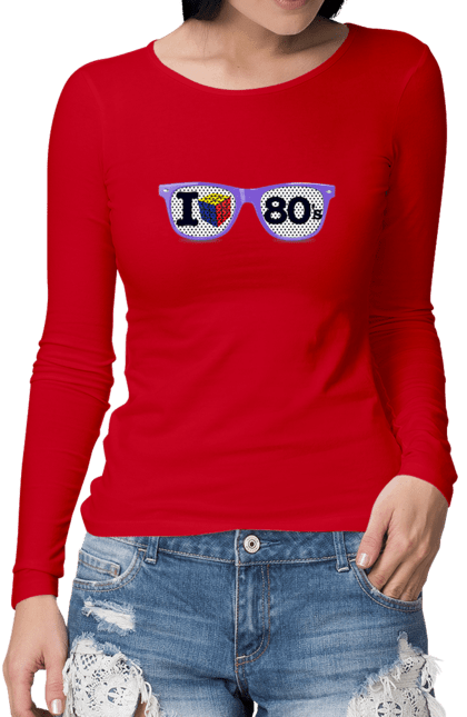 Жіночий лонгслів з принтом "Окуляри Я Люблю 80Е". 80, 80ті, окуляри, ретро. futbolka.stylus.ua
