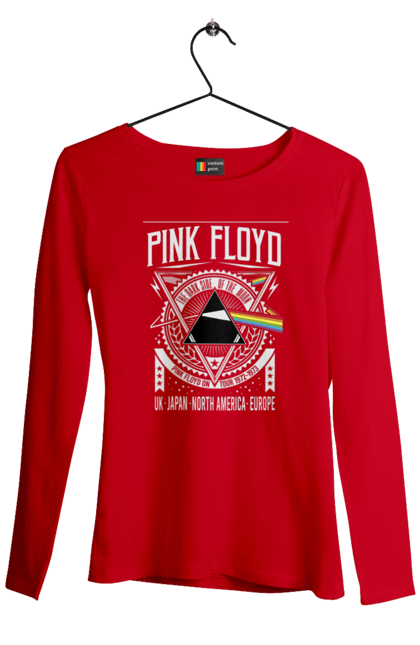 Жіночий лонгслів з принтом "Pink Floyd". Pink floyd, альбом, музика, пінк флойд, рок, рок група, темний бік місяця. KRUTO.  Магазин популярних футболок