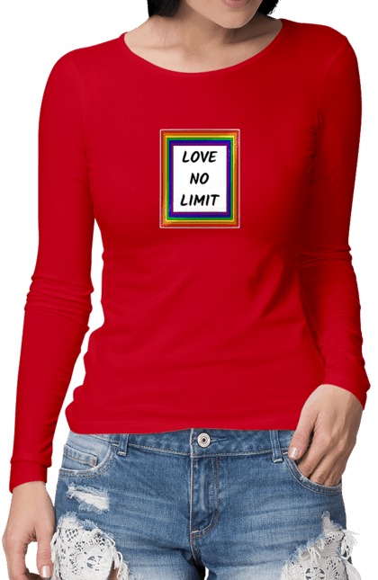 Жіночий лонгслів з принтом "Кохання не має кордонів". Без обмежень, знак, лгбт, любов, прапор. futbolka.stylus.ua
