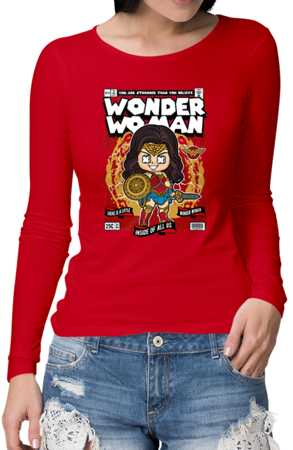 Жіночий лонгслів з принтом "Wonder Woman". Жінка, комікси, комікси dc, чудова жінка. Funkotee