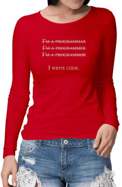 Жіночий лонгслів з принтом "Я Пишу Код, Програміст, Білий". День програміста, код, пишу код, програма, програміст. Піно