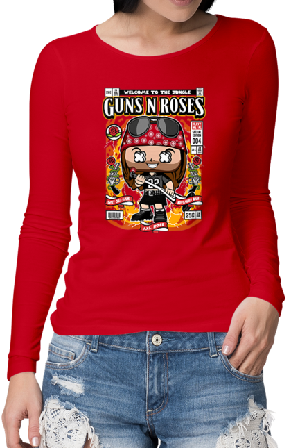 Жіночий лонгслів з принтом "Axl Rose (Guns N’ Roses)". Guns n` roses, ексл роуз, метал, рок. Funkotee