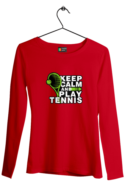 Жіночий лонгслів з принтом "Keep Calm And Play Tennis". Keep calm, великий теніс, зберігай спокій, спорт, теніс, тенніс. aslan