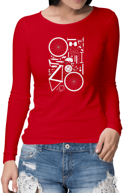 Жіночий лонгслів з принтом "Велосипед". Велик, велосипед, велосипедист, велоспорт, деталі, деталі велосипеда, спорт. CustomPrint.market