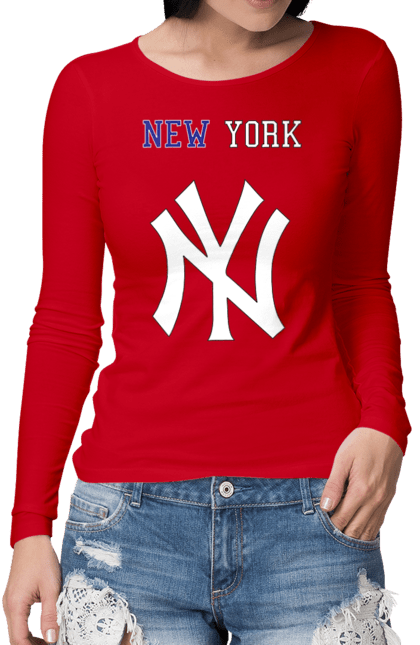 Жіночий лонгслів з принтом "Нью Йорк Янкіз". Бізбол, нью йорк, нью йорк янкіс, спорт, янкі, янкіс. CustomPrint.market