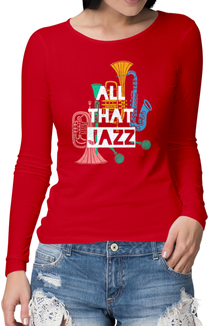 Жіночий лонгслів з принтом "Тільки джаз". Джаз, люблю джаз, музика, саксофон. futbolka.stylus.ua