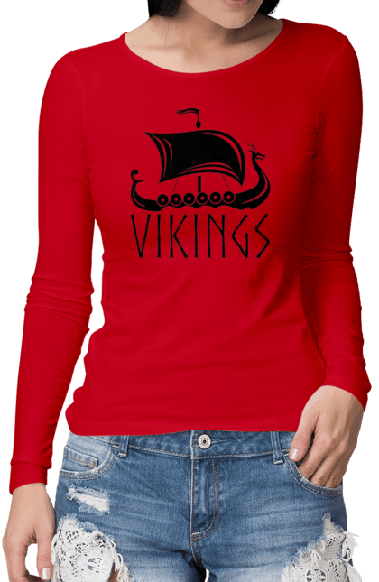 Жіночий лонгслів з принтом "Дракар корабель вікінгів". Вікінги, дракар, корабель вікінгів, скандинавія. CustomPrint.market