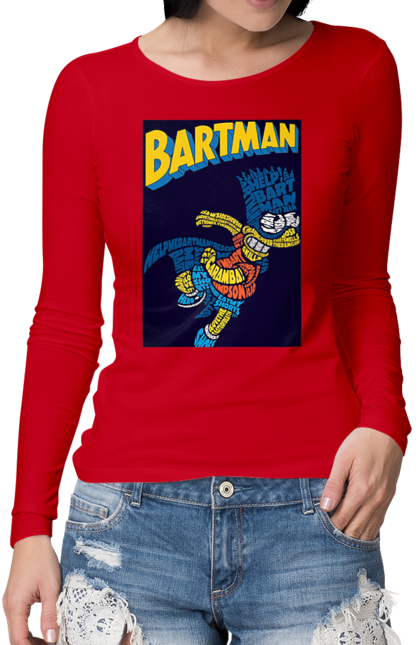 Жіночий лонгслів з принтом "Симпсоны". Барт, мультфильм, симпсоны, супергерой, супермен. PrintMarket - інтернет-магазин одягу та аксесуарів з принтами плюс конструктор принтів - створи свій унікальний дизайн